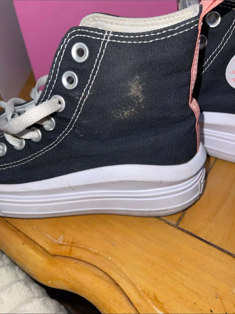 Converse Black High Top Platform Sneakers with Pink Heel Tab
